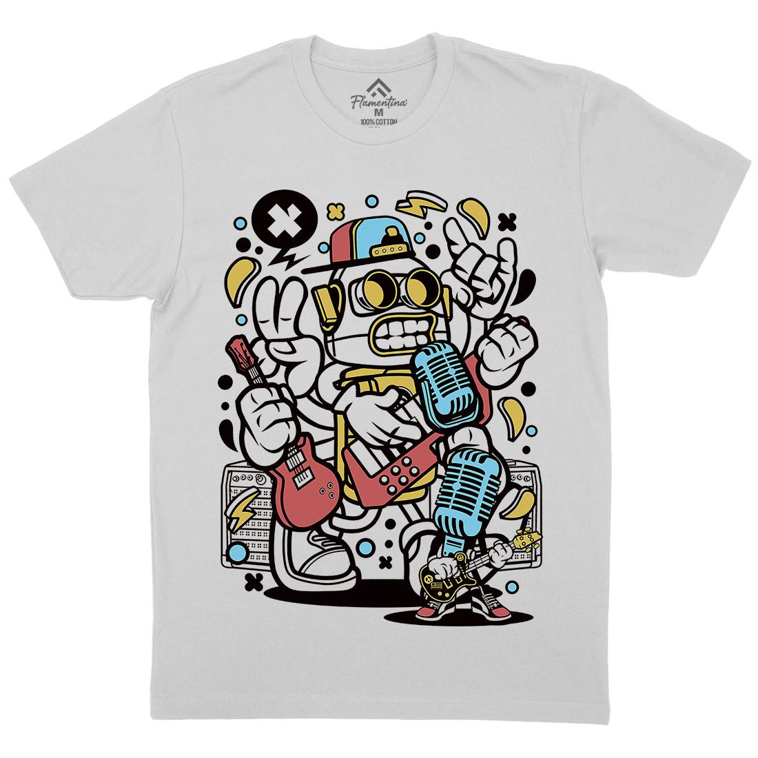 Robot Rocker Mens Crew Neck T-Shirt Music C206