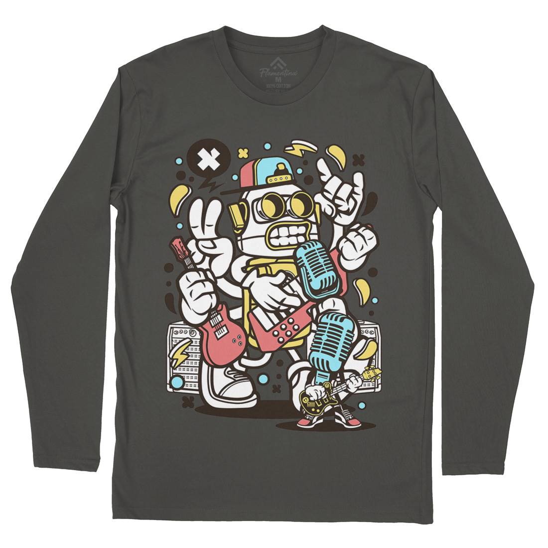 Robot Rocker Mens Long Sleeve T-Shirt Music C206