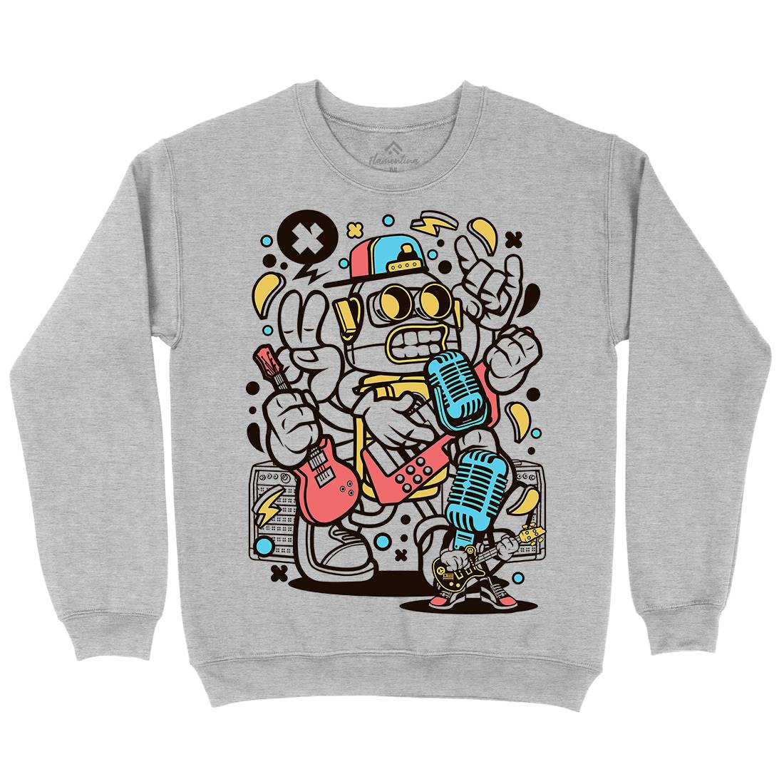 Robot Rocker Mens Crew Neck Sweatshirt Music C206