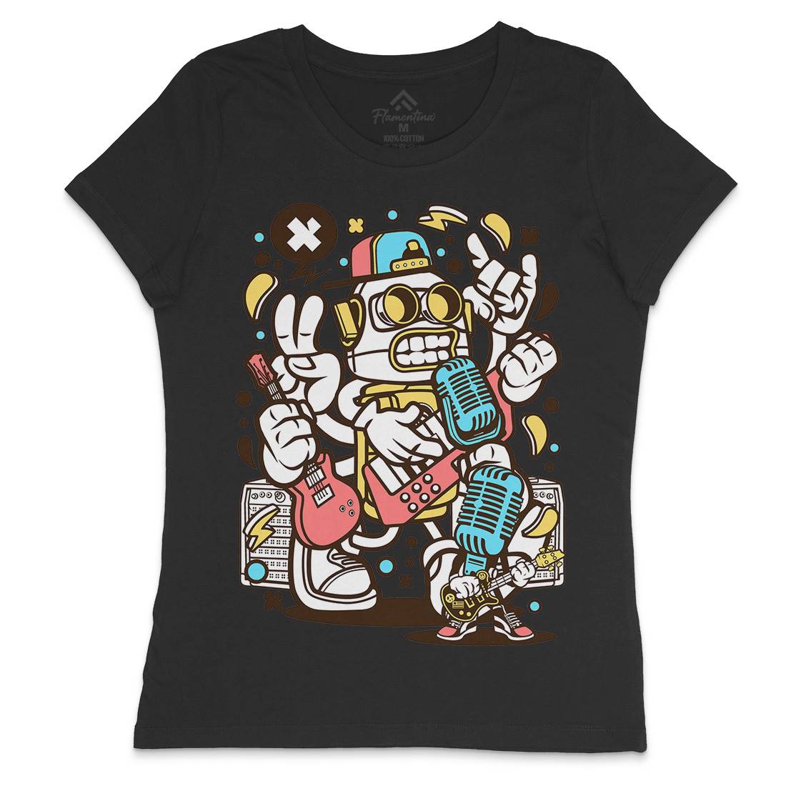 Robot Rocker Womens Crew Neck T-Shirt Music C206