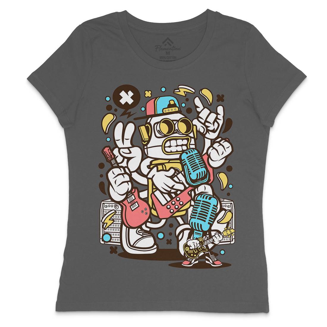 Robot Rocker Womens Crew Neck T-Shirt Music C206