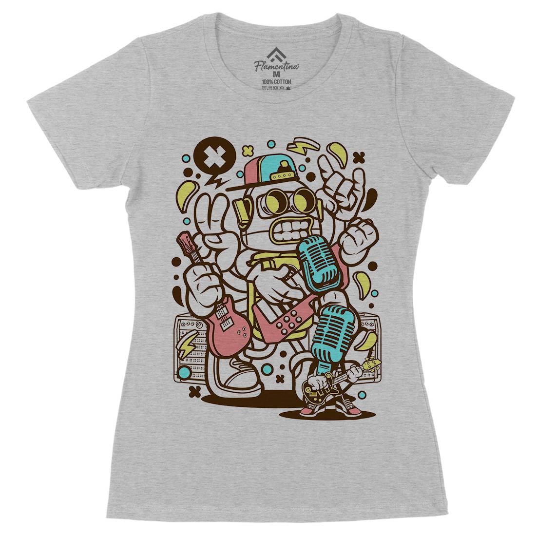 Robot Rocker Womens Organic Crew Neck T-Shirt Music C206