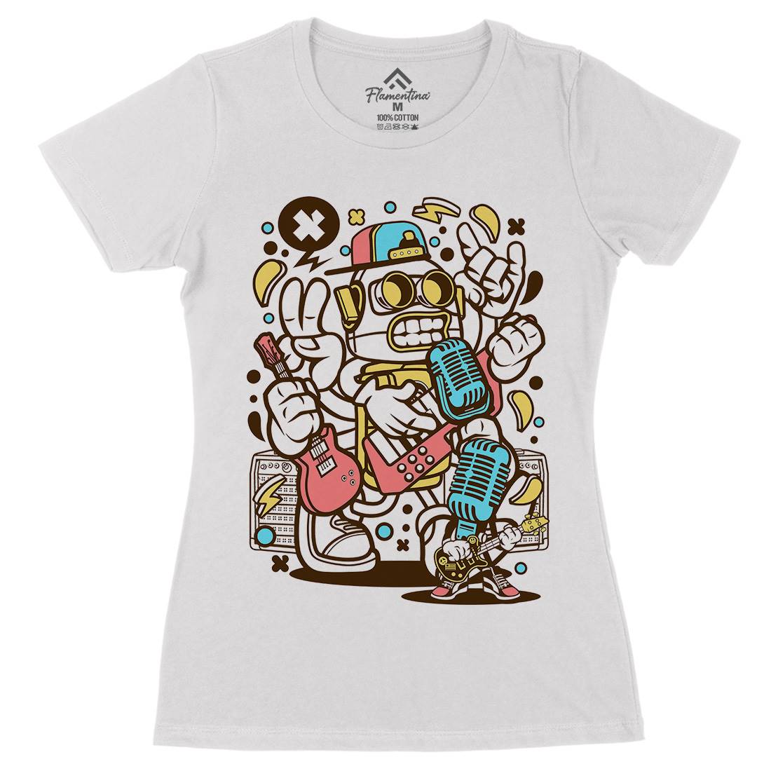 Robot Rocker Womens Organic Crew Neck T-Shirt Music C206