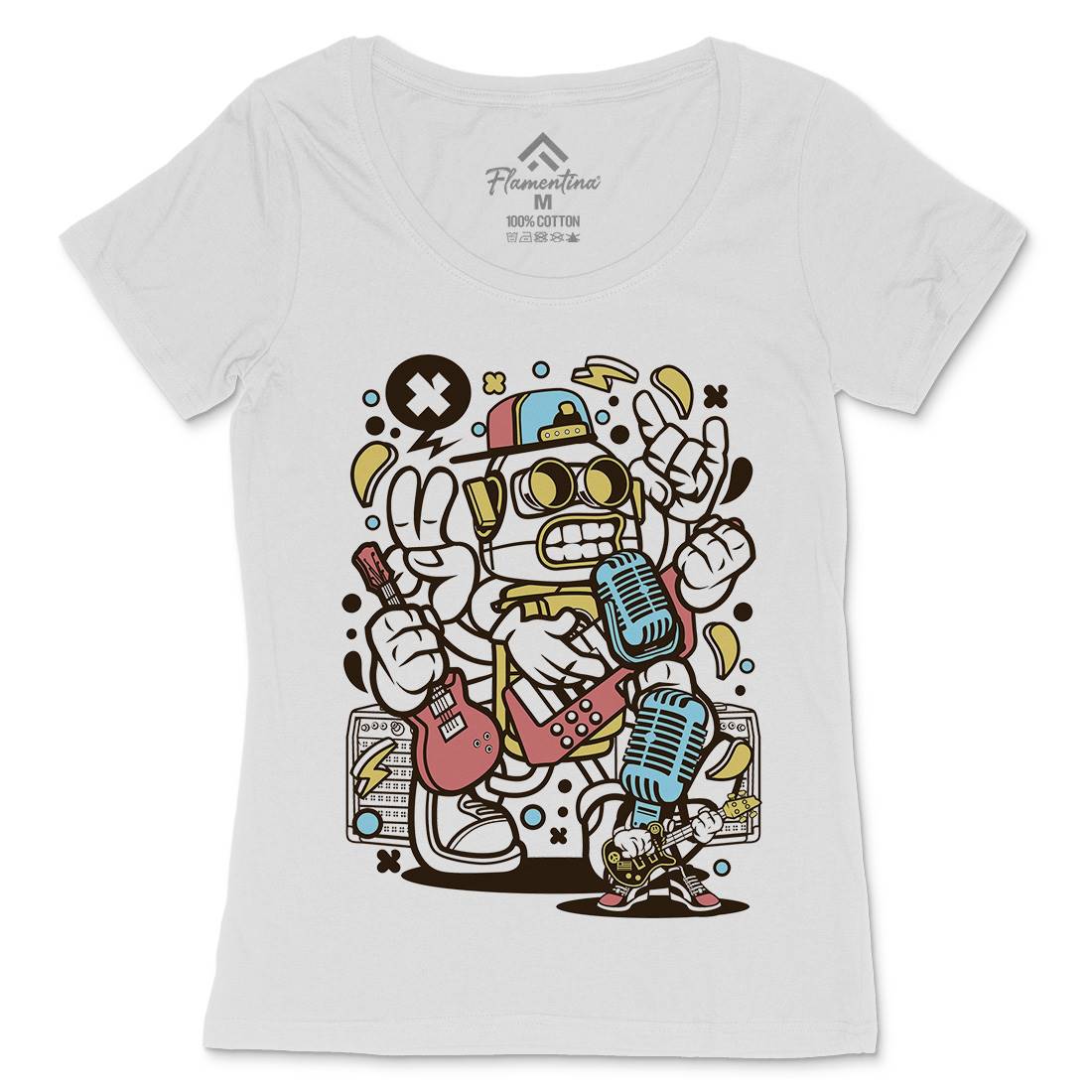 Robot Rocker Womens Scoop Neck T-Shirt Music C206