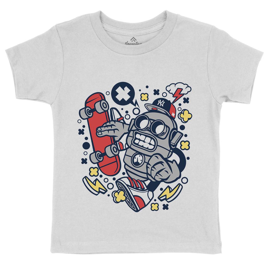 Robot Skater Kids Crew Neck T-Shirt Skate C207