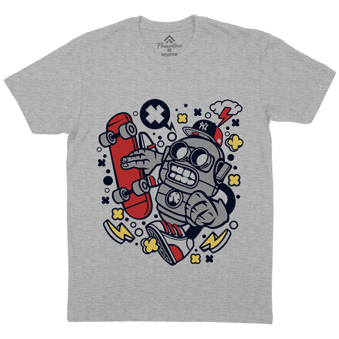 Robot Skater Mens Crew Neck T-Shirt Skate C207