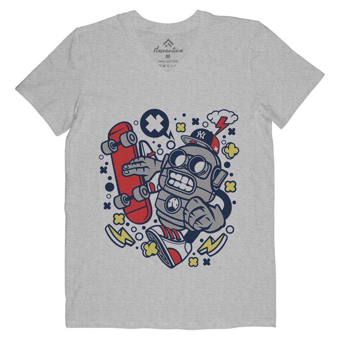 Robot Skater Mens V-Neck T-Shirt Skate C207