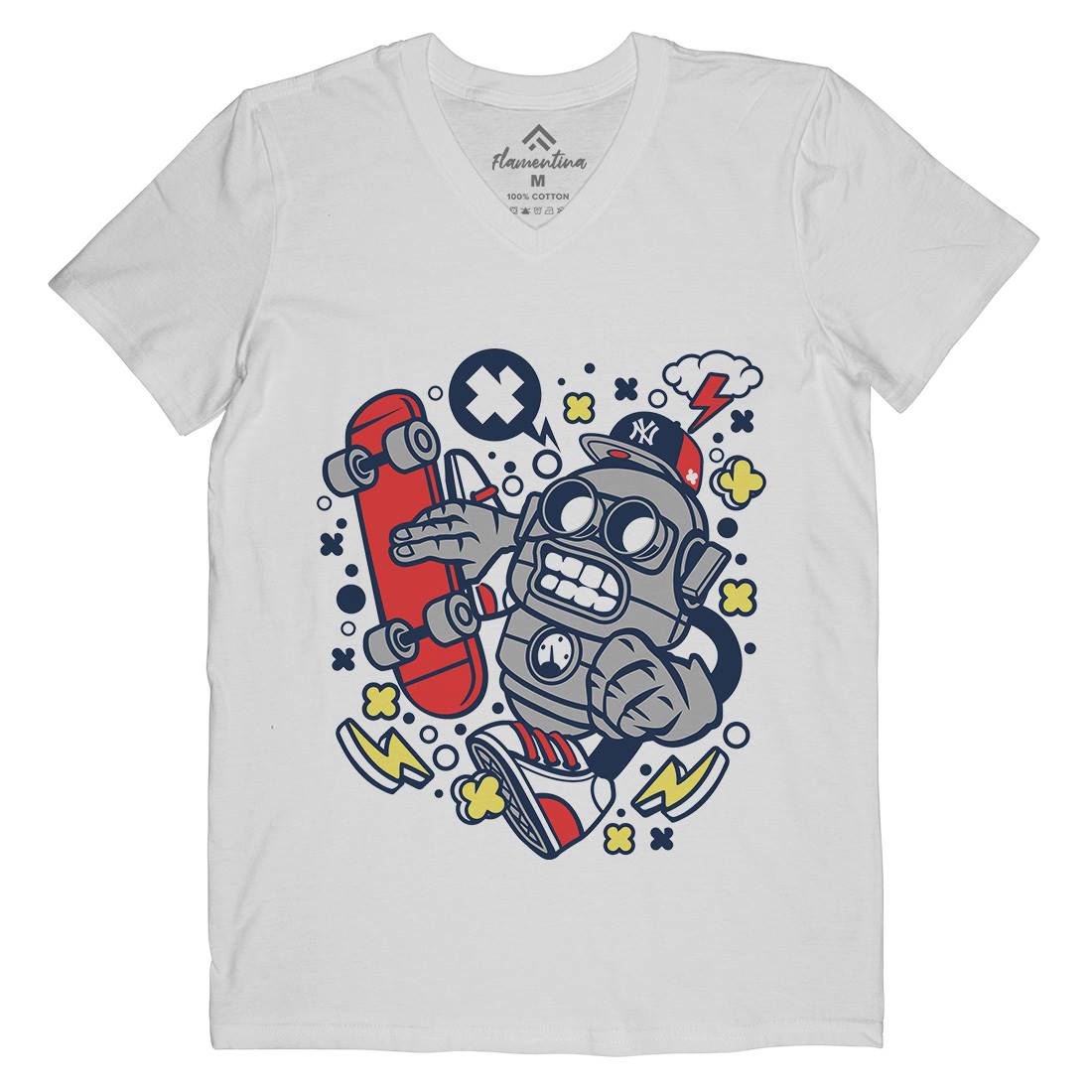 Robot Skater Mens Organic V-Neck T-Shirt Skate C207