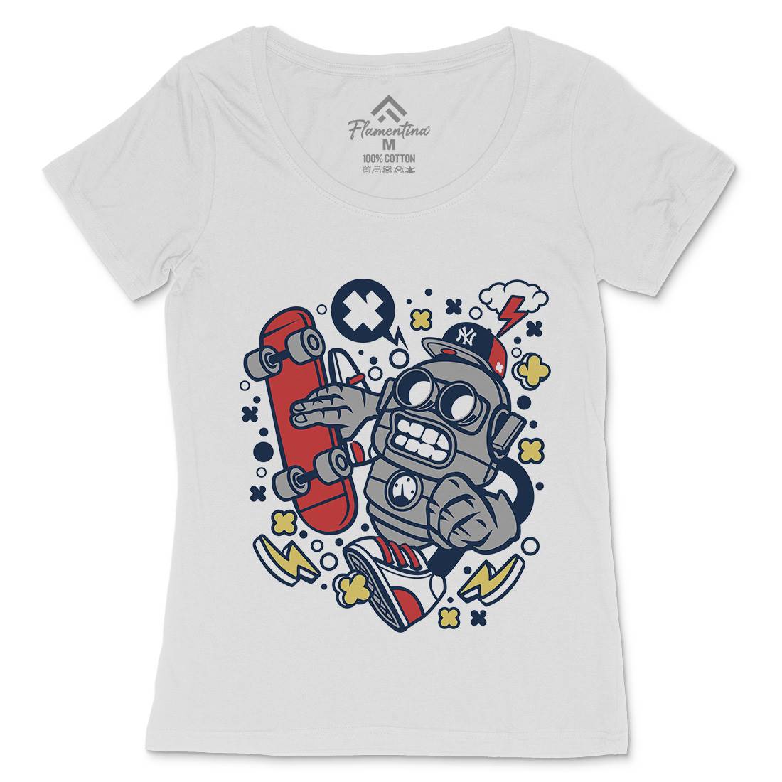 Robot Skater Womens Scoop Neck T-Shirt Skate C207