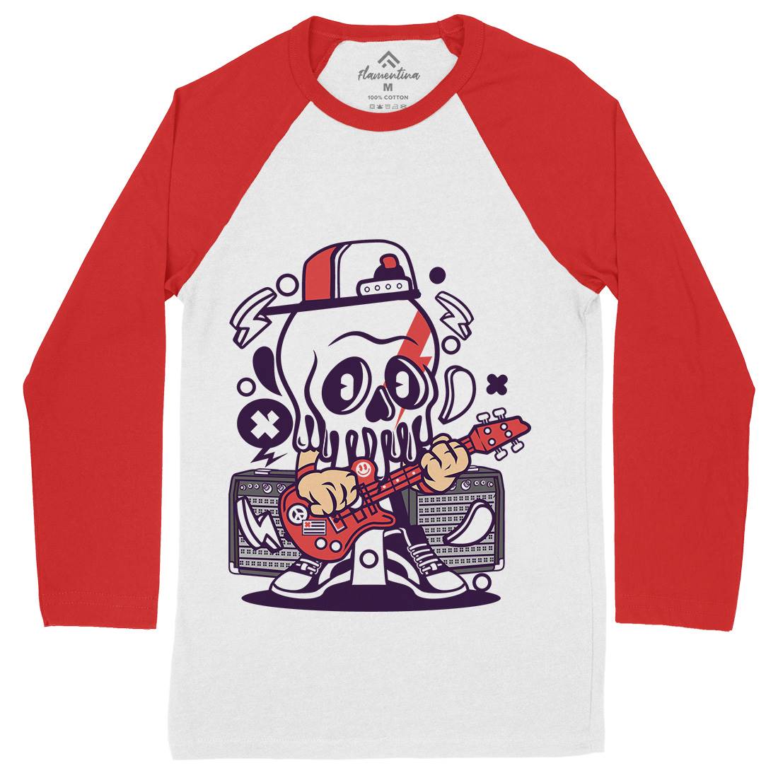 Rock Skull Mens Long Sleeve Baseball T-Shirt Music C208