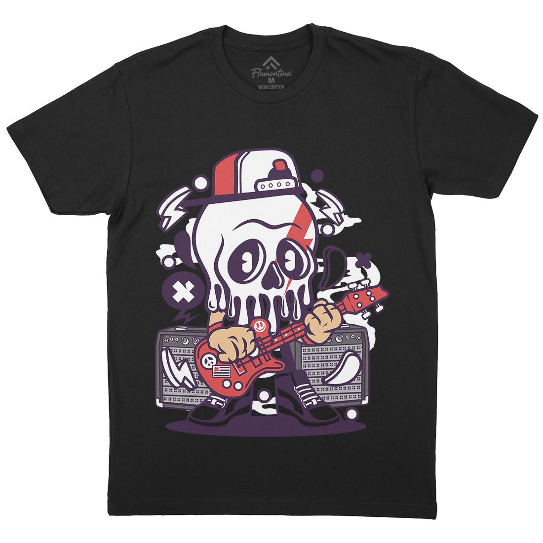 Rock Skull Mens Crew Neck T-Shirt Music C208