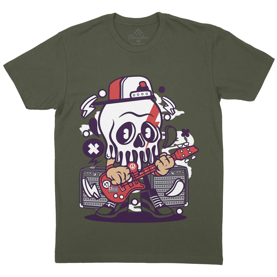 Rock Skull Mens Organic Crew Neck T-Shirt Music C208