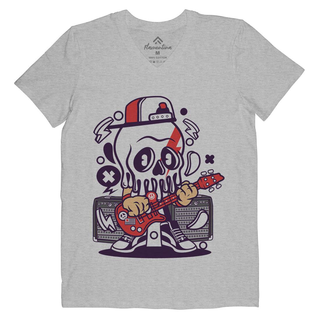 Rock Skull Mens Organic V-Neck T-Shirt Music C208