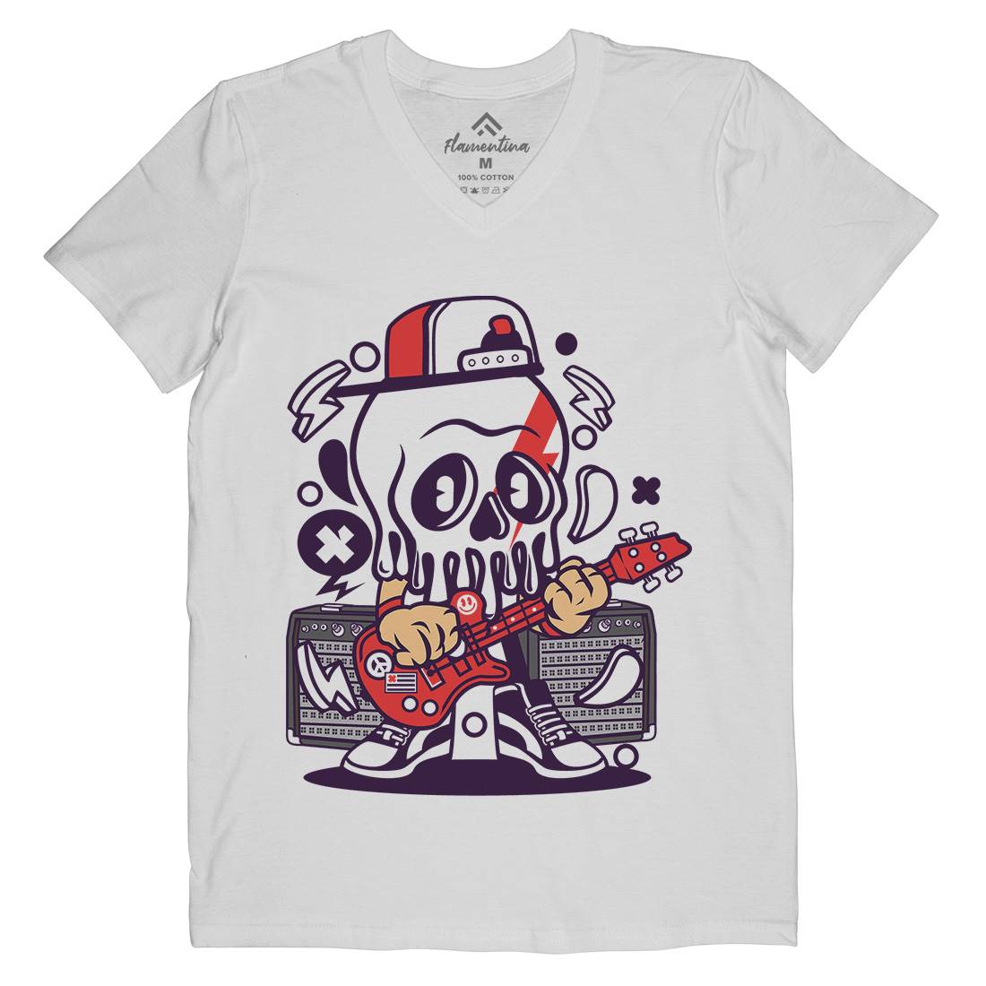 Rock Skull Mens Organic V-Neck T-Shirt Music C208