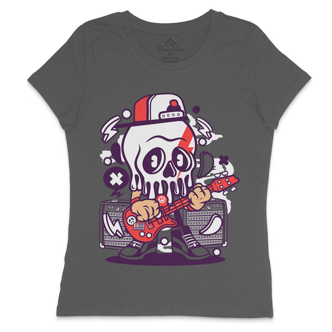 Rock Skull Womens Crew Neck T-Shirt Music C208