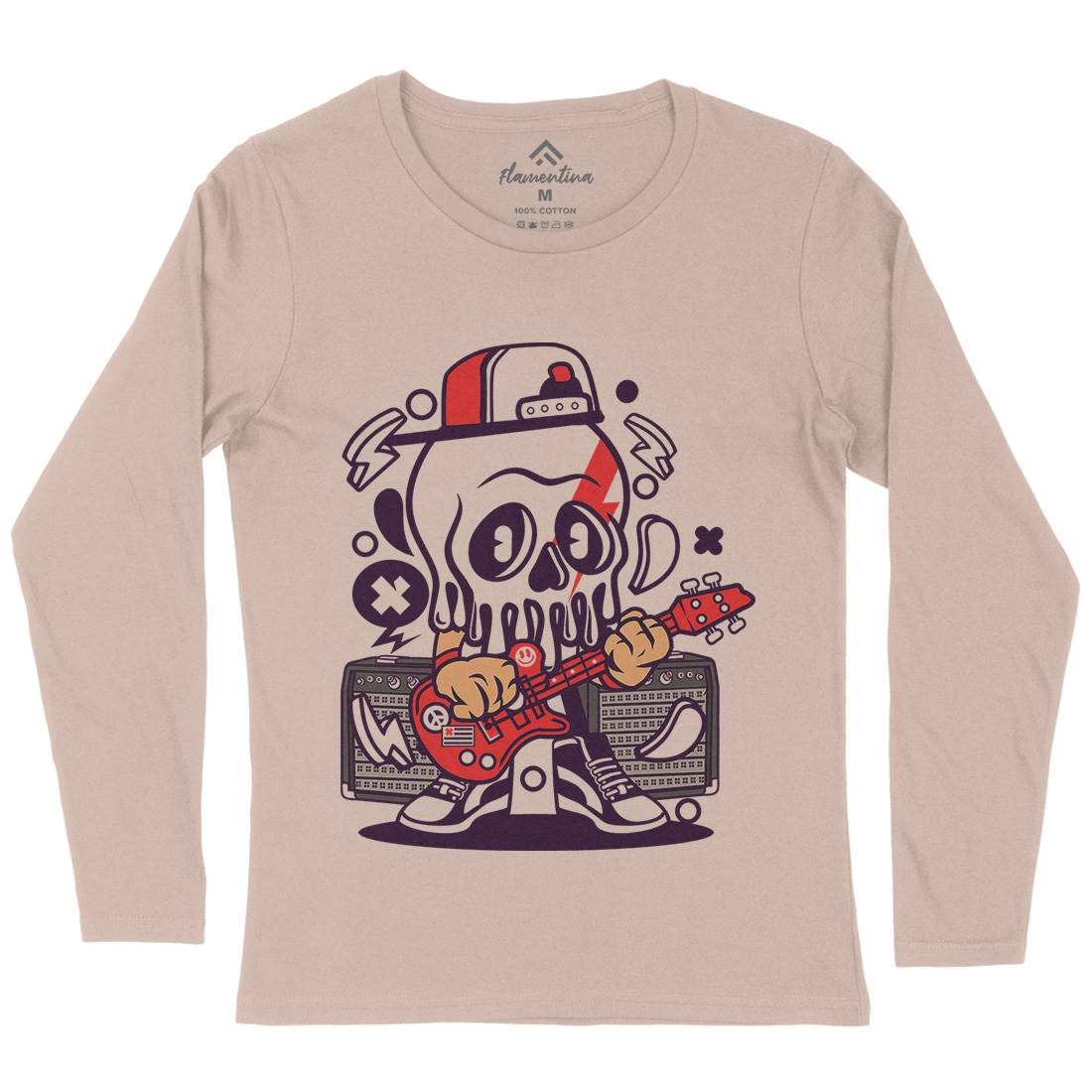 Rock Skull Womens Long Sleeve T-Shirt Music C208