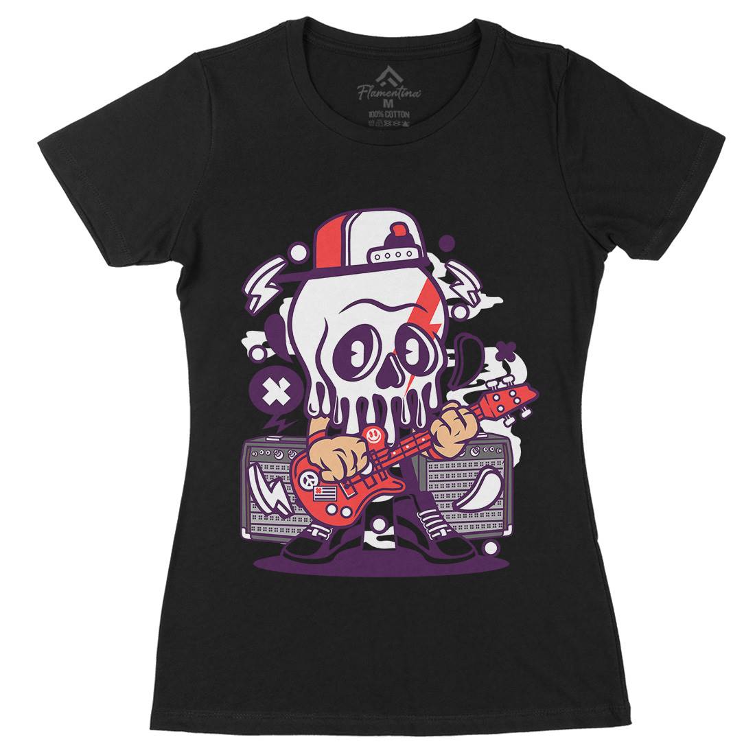 Rock Skull Womens Organic Crew Neck T-Shirt Music C208