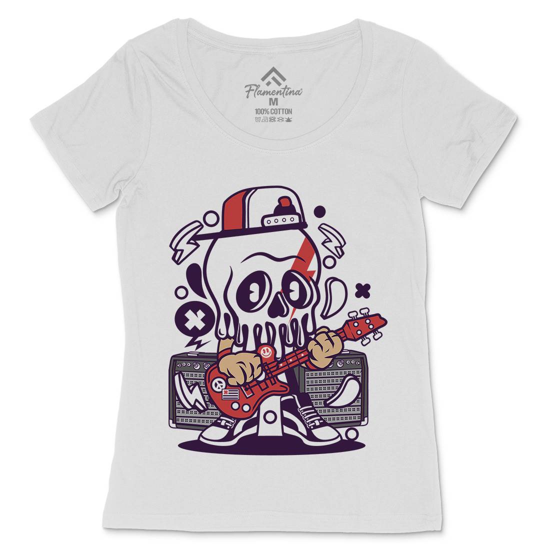 Rock Skull Womens Scoop Neck T-Shirt Music C208