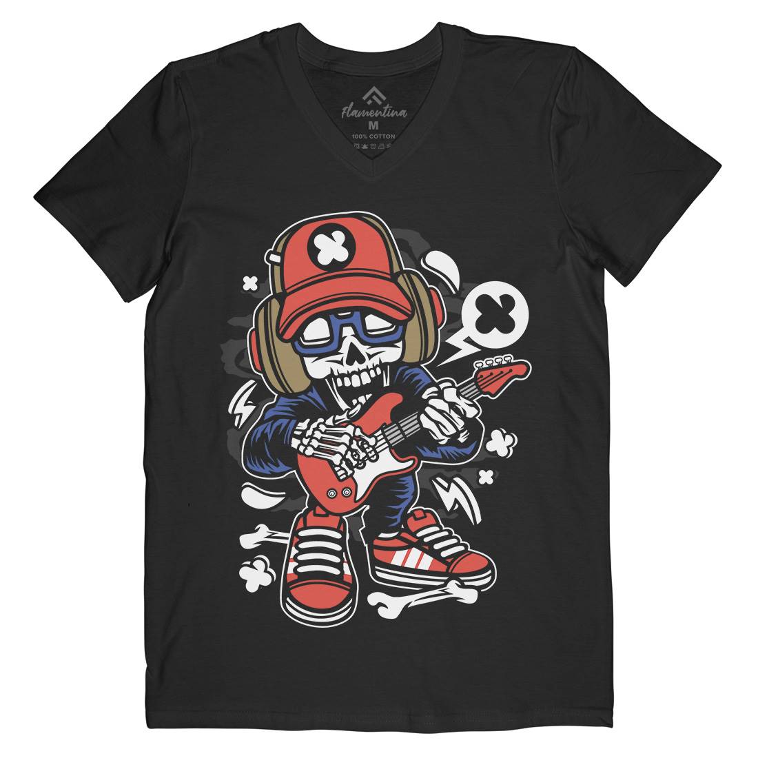 Rock Star Skull Mens Organic V-Neck T-Shirt Music C209