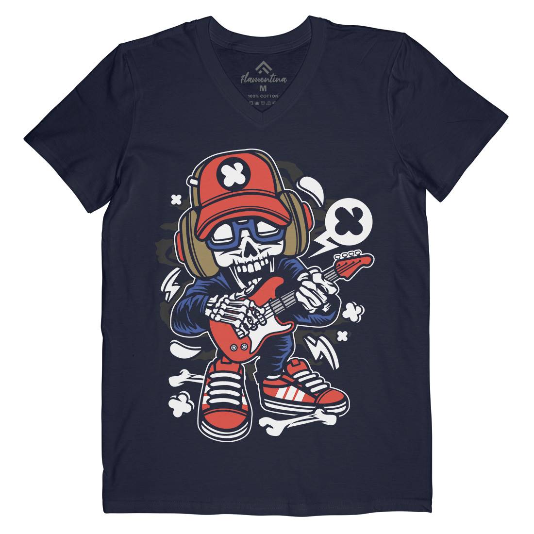 Rock Star Skull Mens V-Neck T-Shirt Music C209