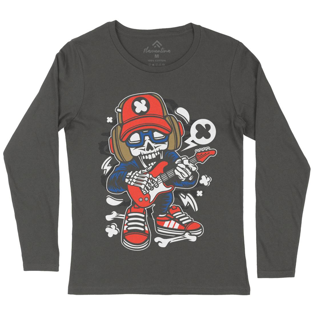 Rock Star Skull Womens Long Sleeve T-Shirt Music C209