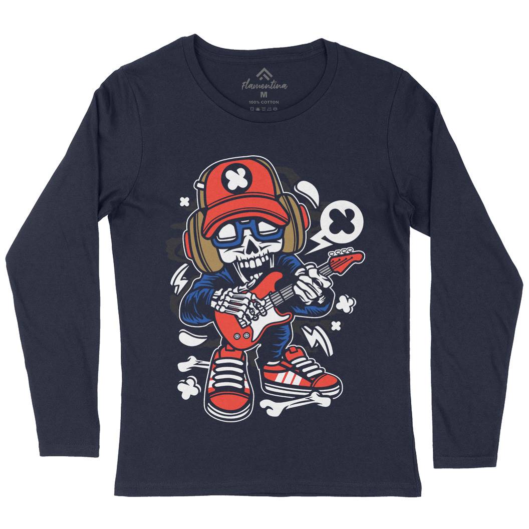 Rock Star Skull Womens Long Sleeve T-Shirt Music C209