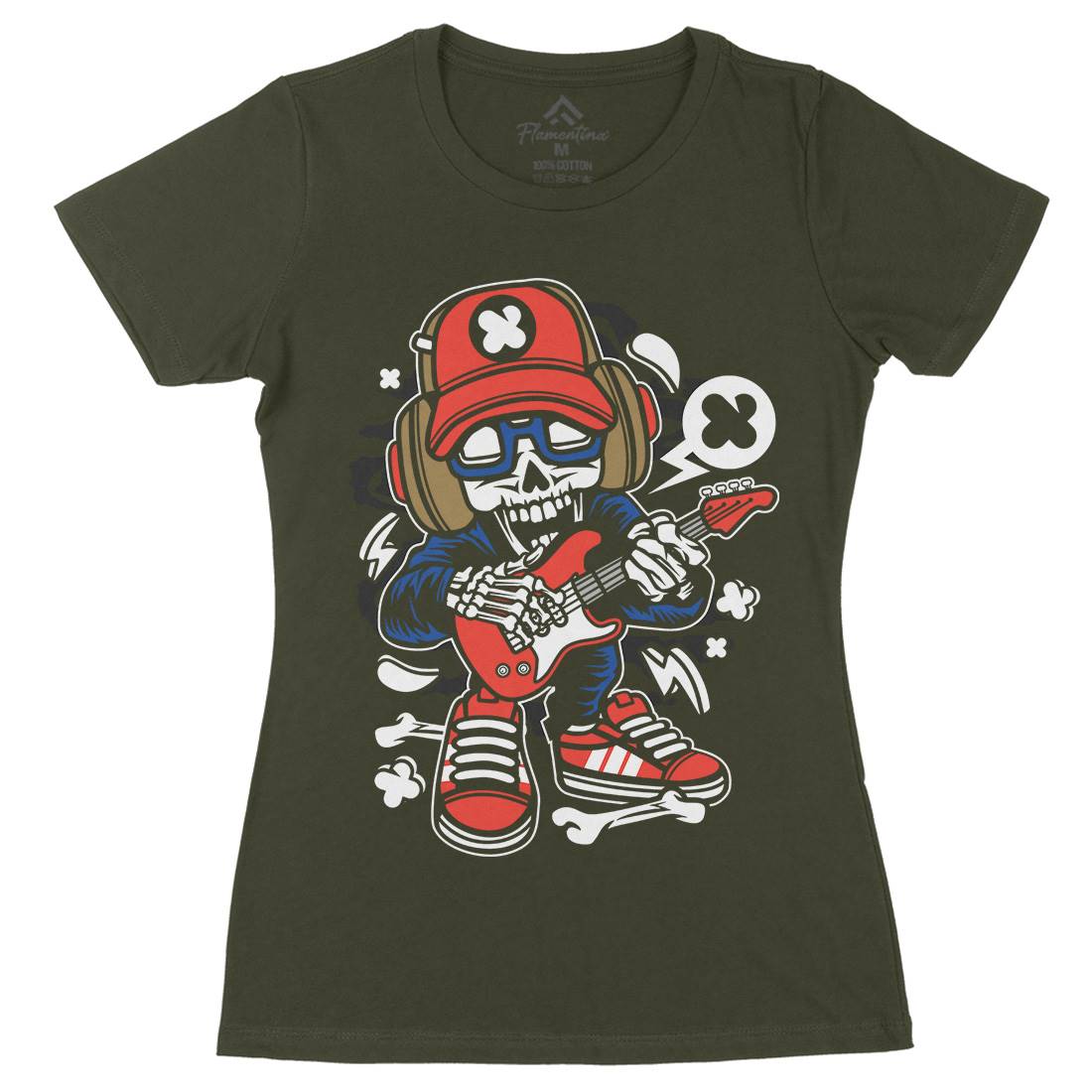 Rock Star Skull Womens Organic Crew Neck T-Shirt Music C209