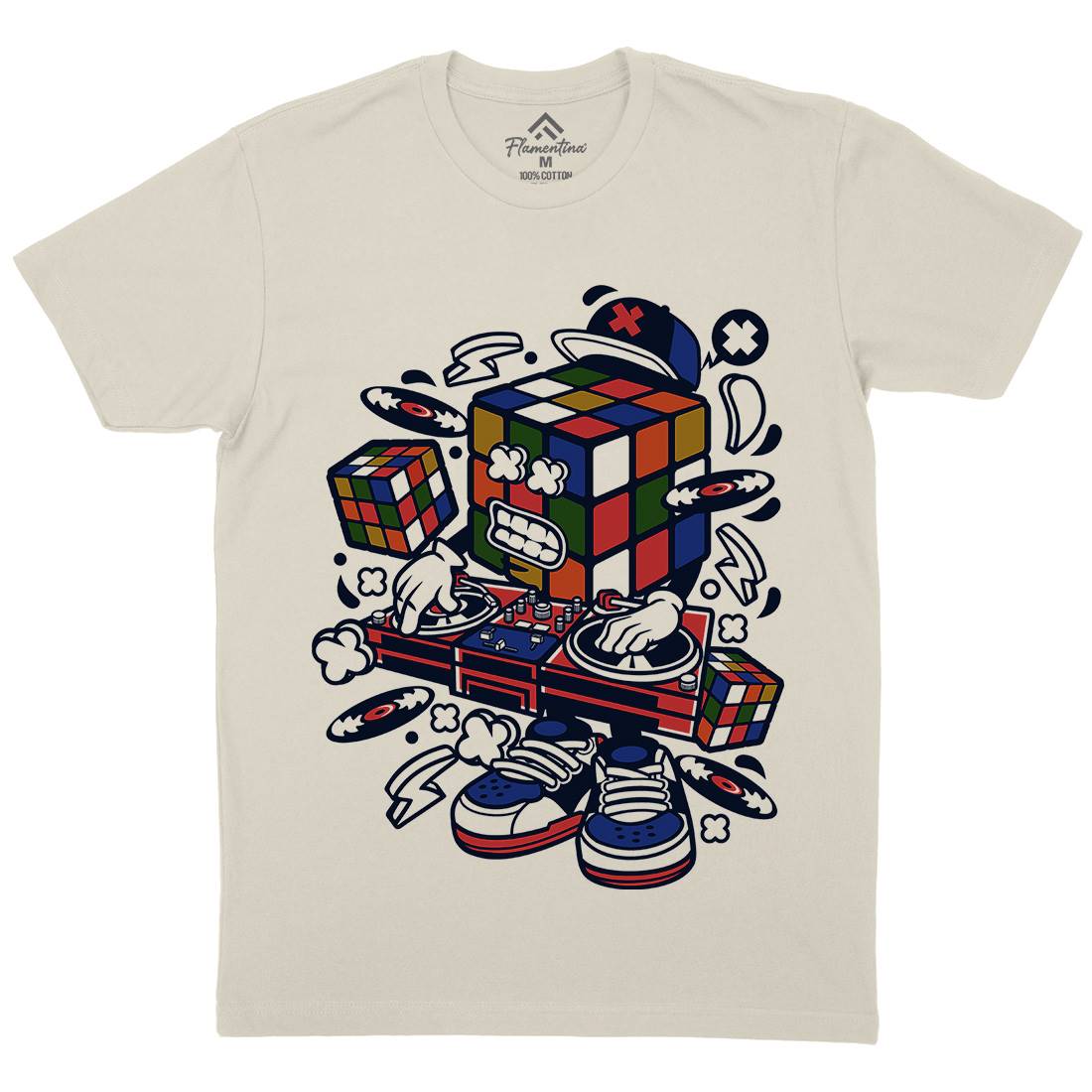 Cube Disk Jockey Mens Organic Crew Neck T-Shirt Music C211