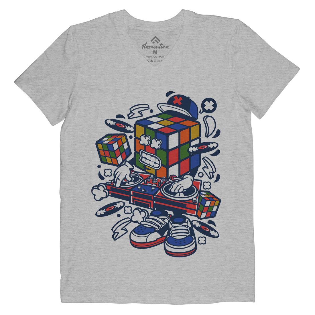 Cube Disk Jockey Mens V-Neck T-Shirt Music C211