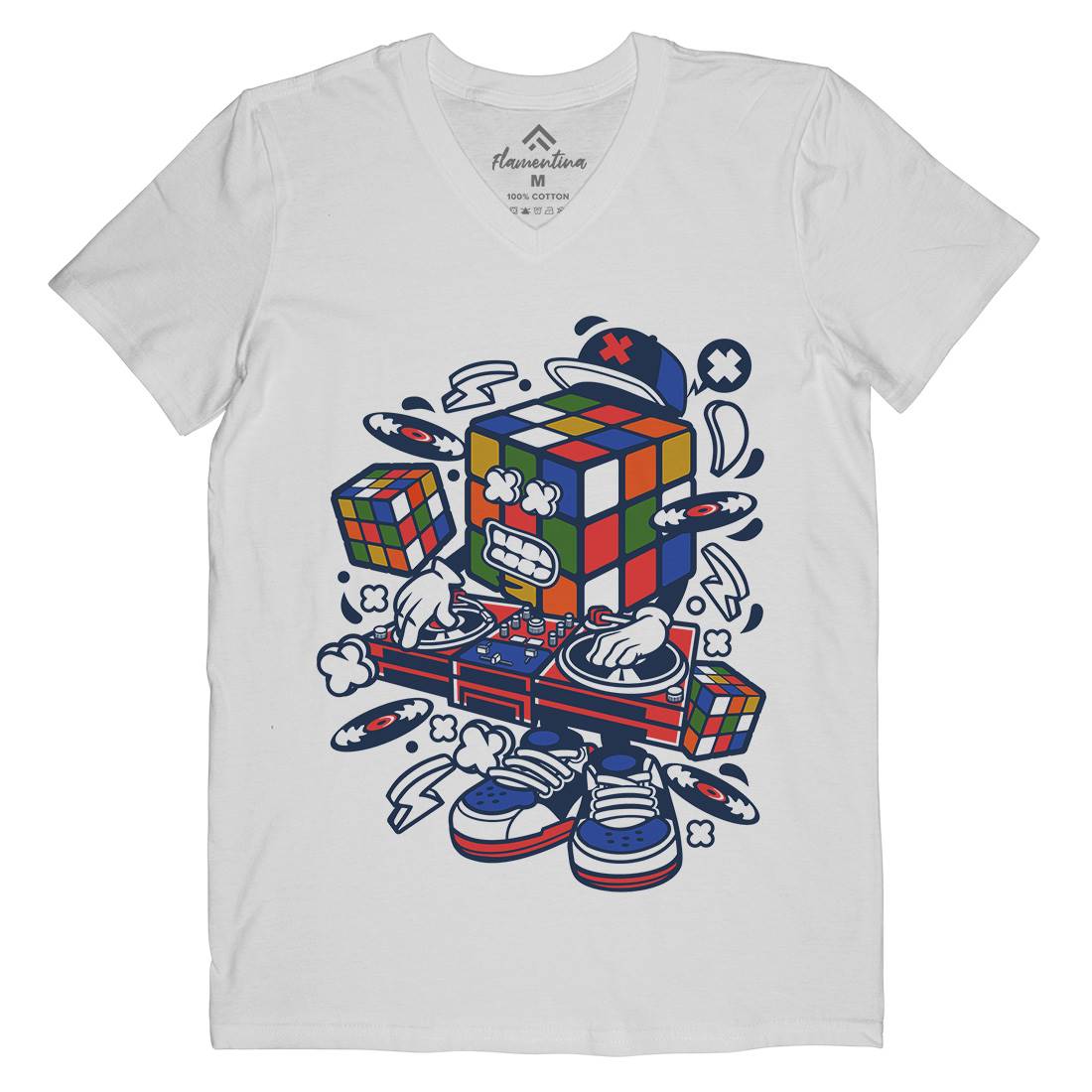 Cube Disk Jockey Mens V-Neck T-Shirt Music C211