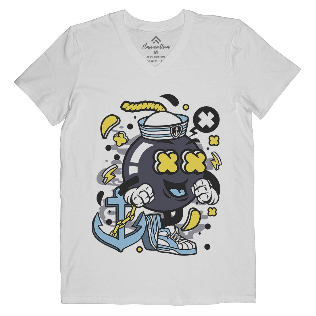 Sailor Bomb Mens V-Neck T-Shirt Navy C213