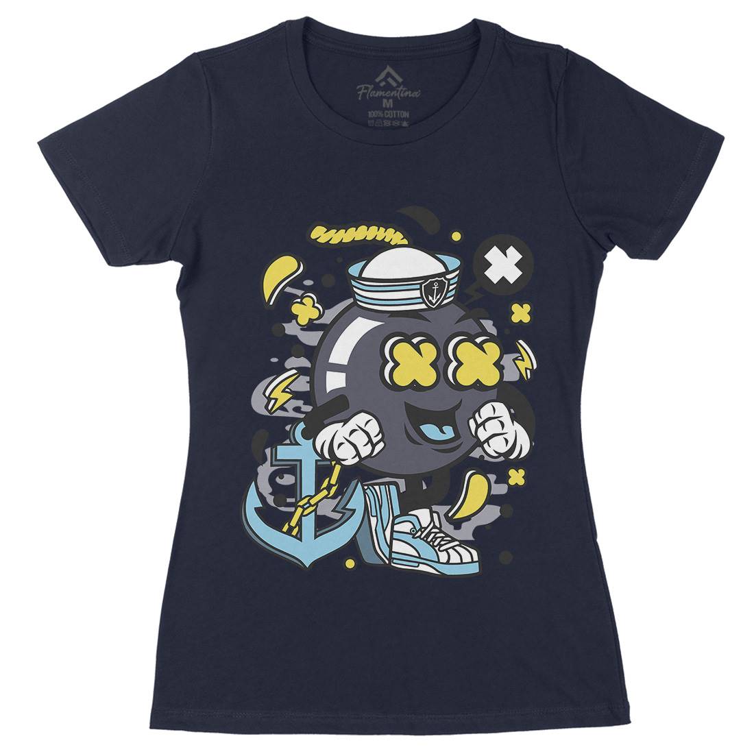 Sailor Bomb Womens Organic Crew Neck T-Shirt Navy C213