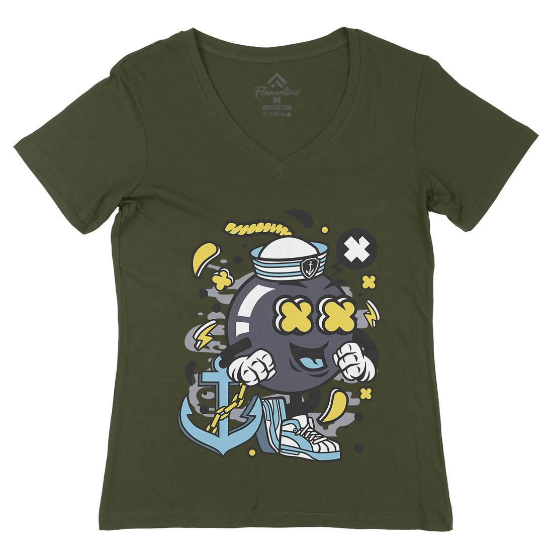 Sailor Bomb Womens Organic V-Neck T-Shirt Navy C213