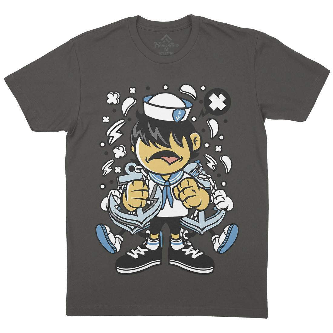 Sailor Kid Mens Crew Neck T-Shirt Navy C214
