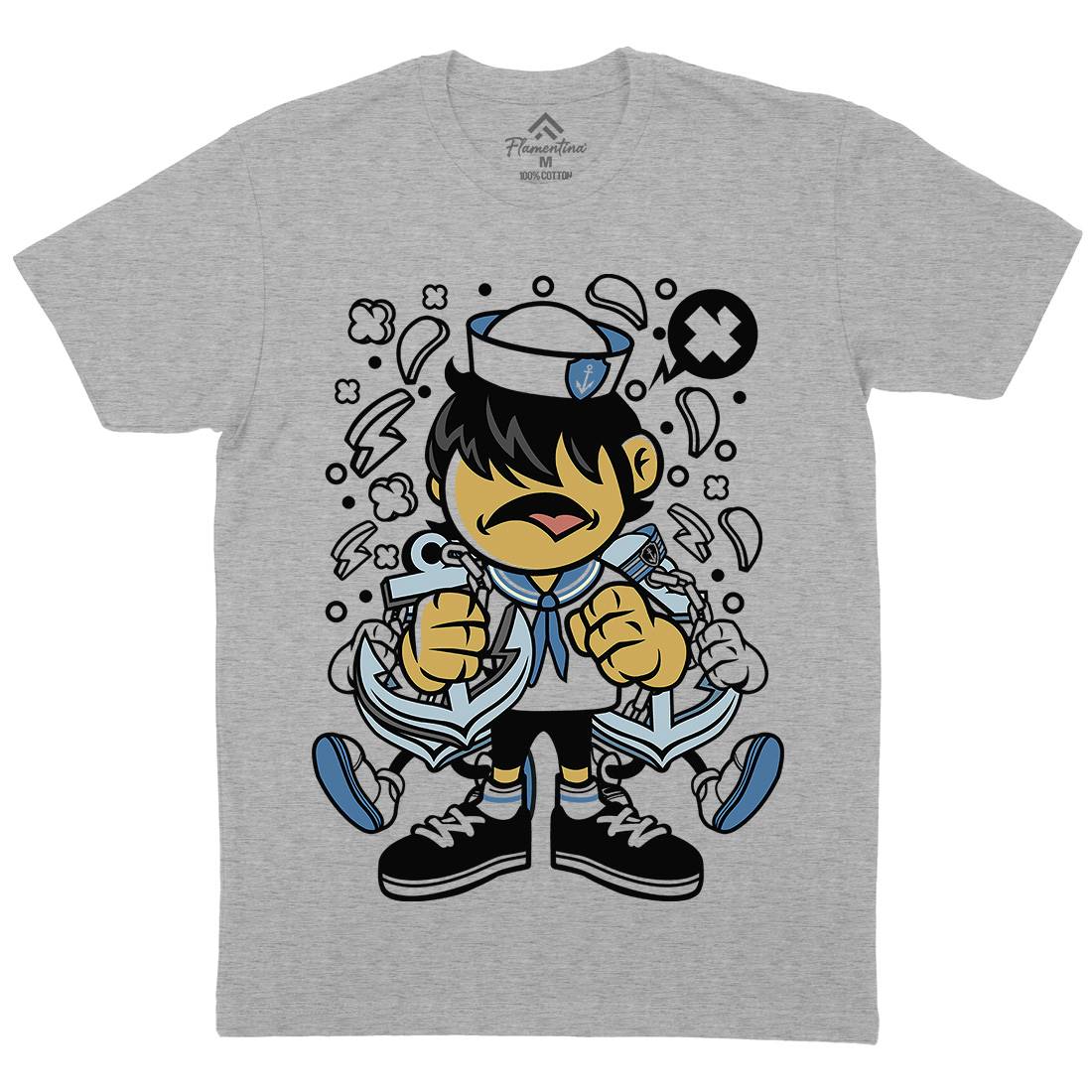 Sailor Kid Mens Crew Neck T-Shirt Navy C214