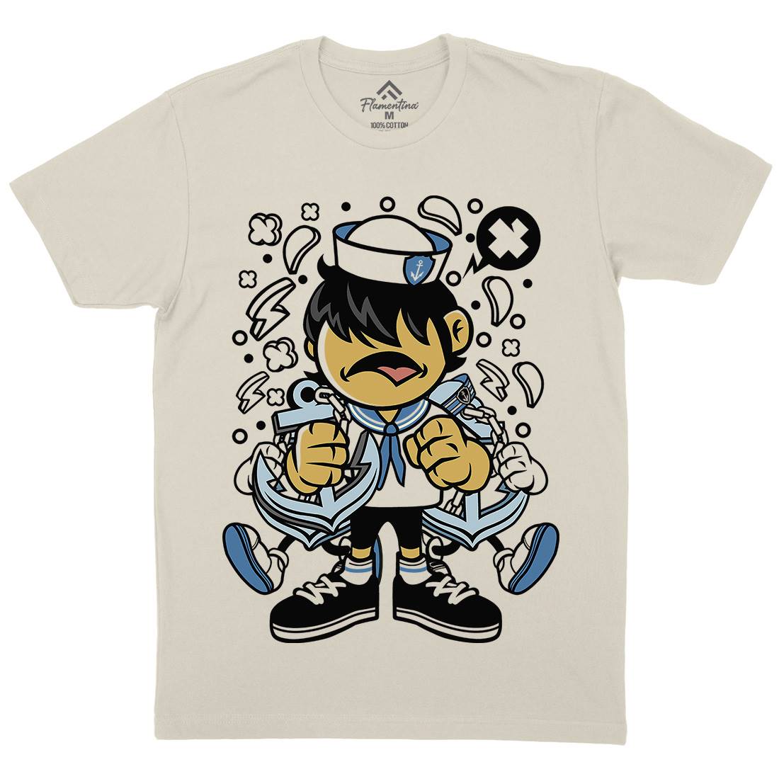 Sailor Kid Mens Organic Crew Neck T-Shirt Navy C214