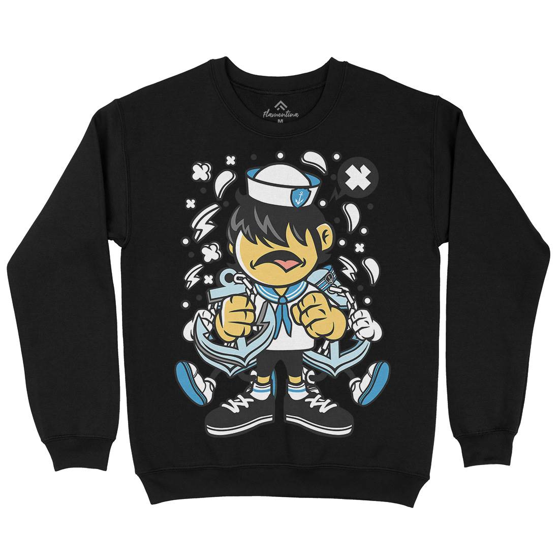 Sailor Kid Mens Crew Neck Sweatshirt Navy C214