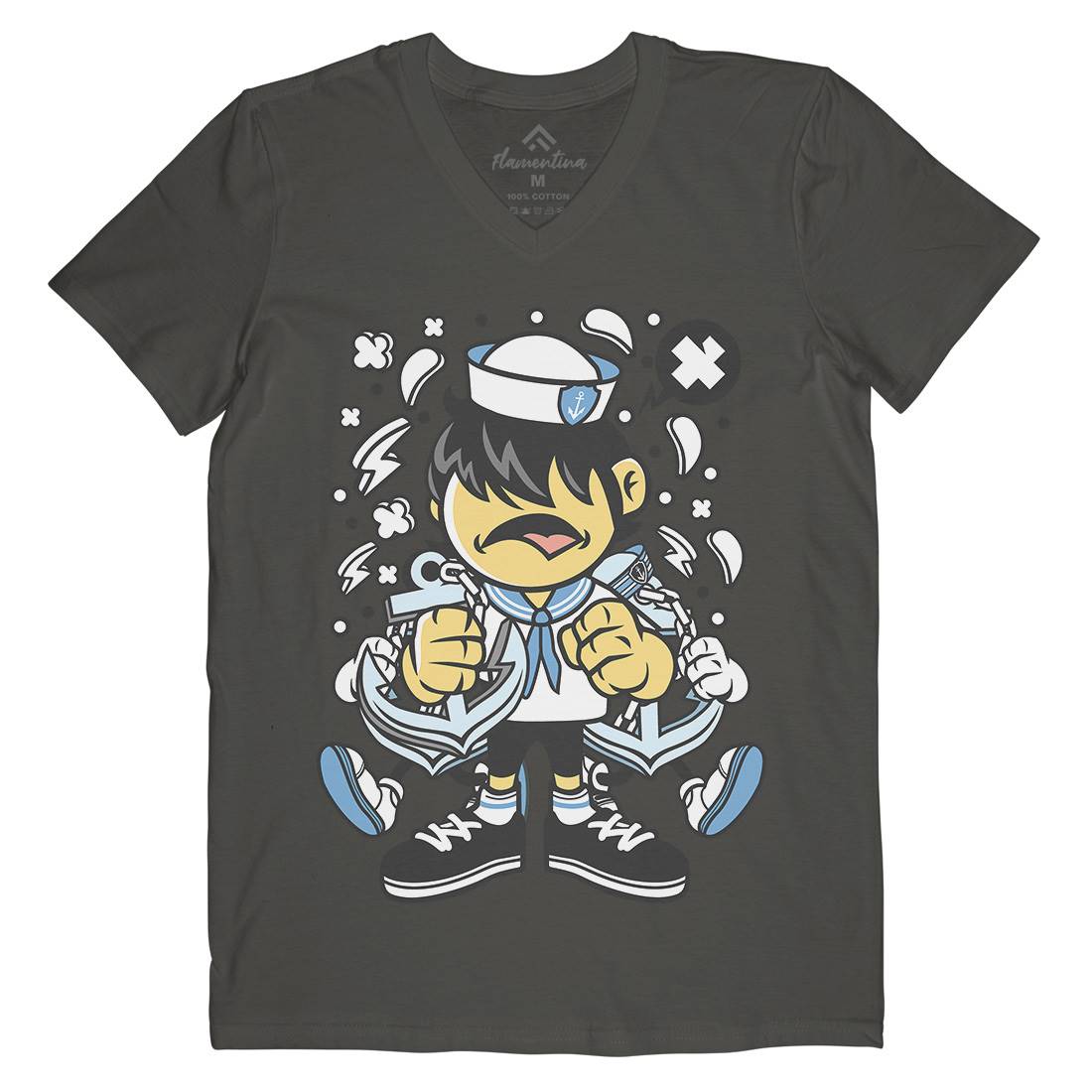 Sailor Kid Mens V-Neck T-Shirt Navy C214