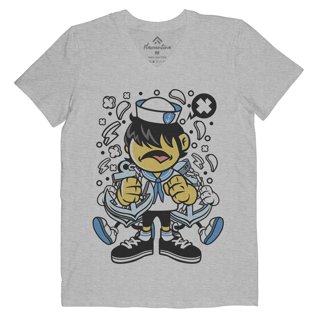 Sailor Kid Mens Organic V-Neck T-Shirt Navy C214