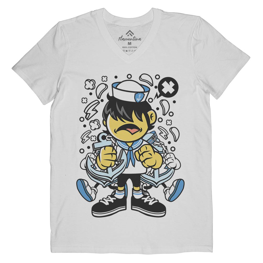 Sailor Kid Mens Organic V-Neck T-Shirt Navy C214