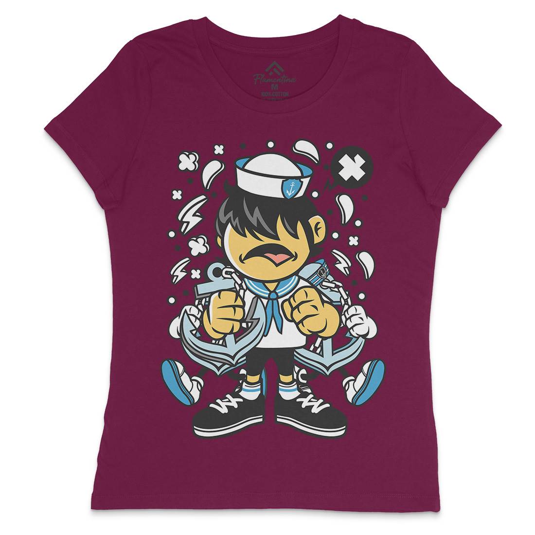 Sailor Kid Womens Crew Neck T-Shirt Navy C214