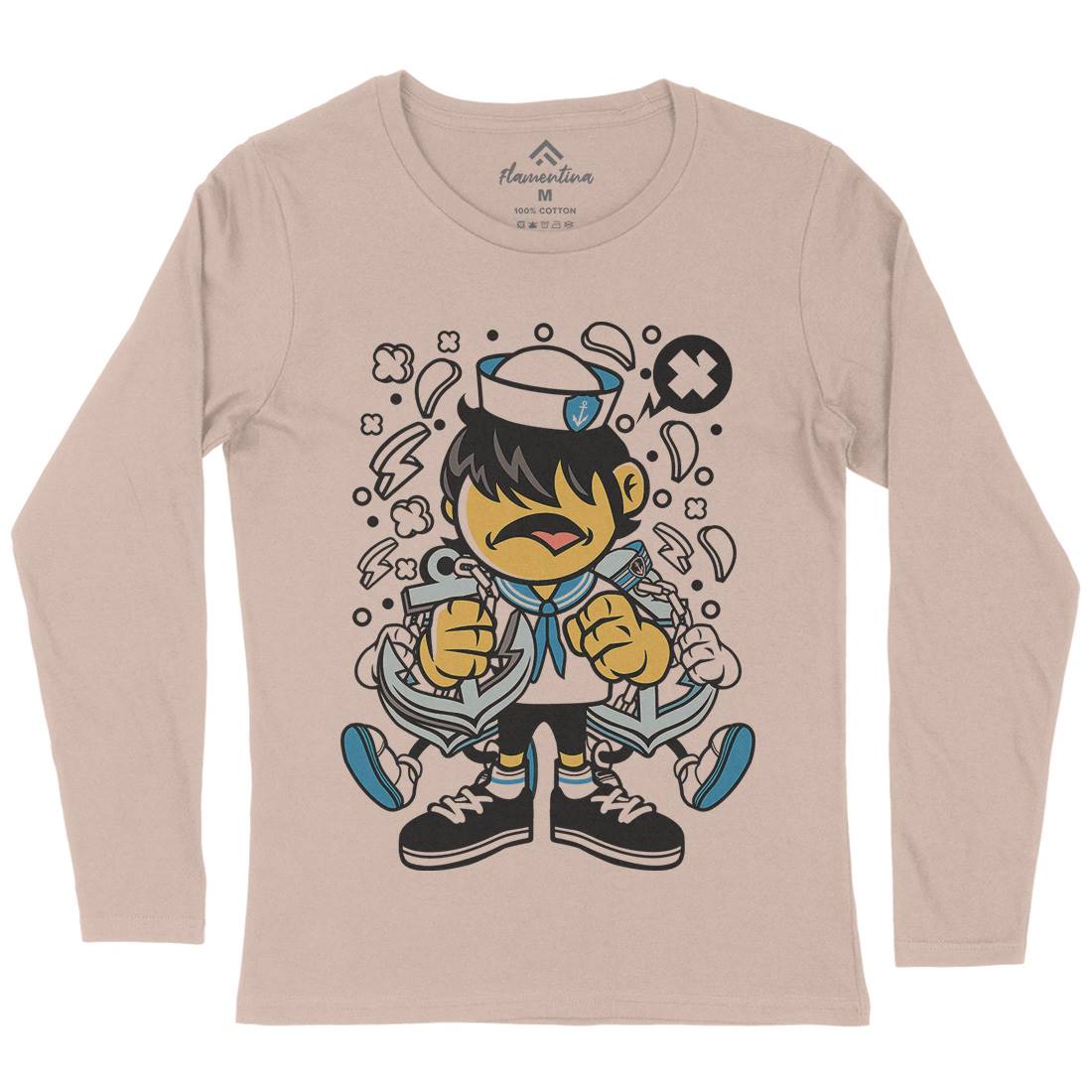 Sailor Kid Womens Long Sleeve T-Shirt Navy C214