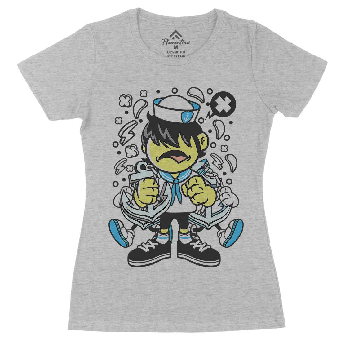 Sailor Kid Womens Organic Crew Neck T-Shirt Navy C214