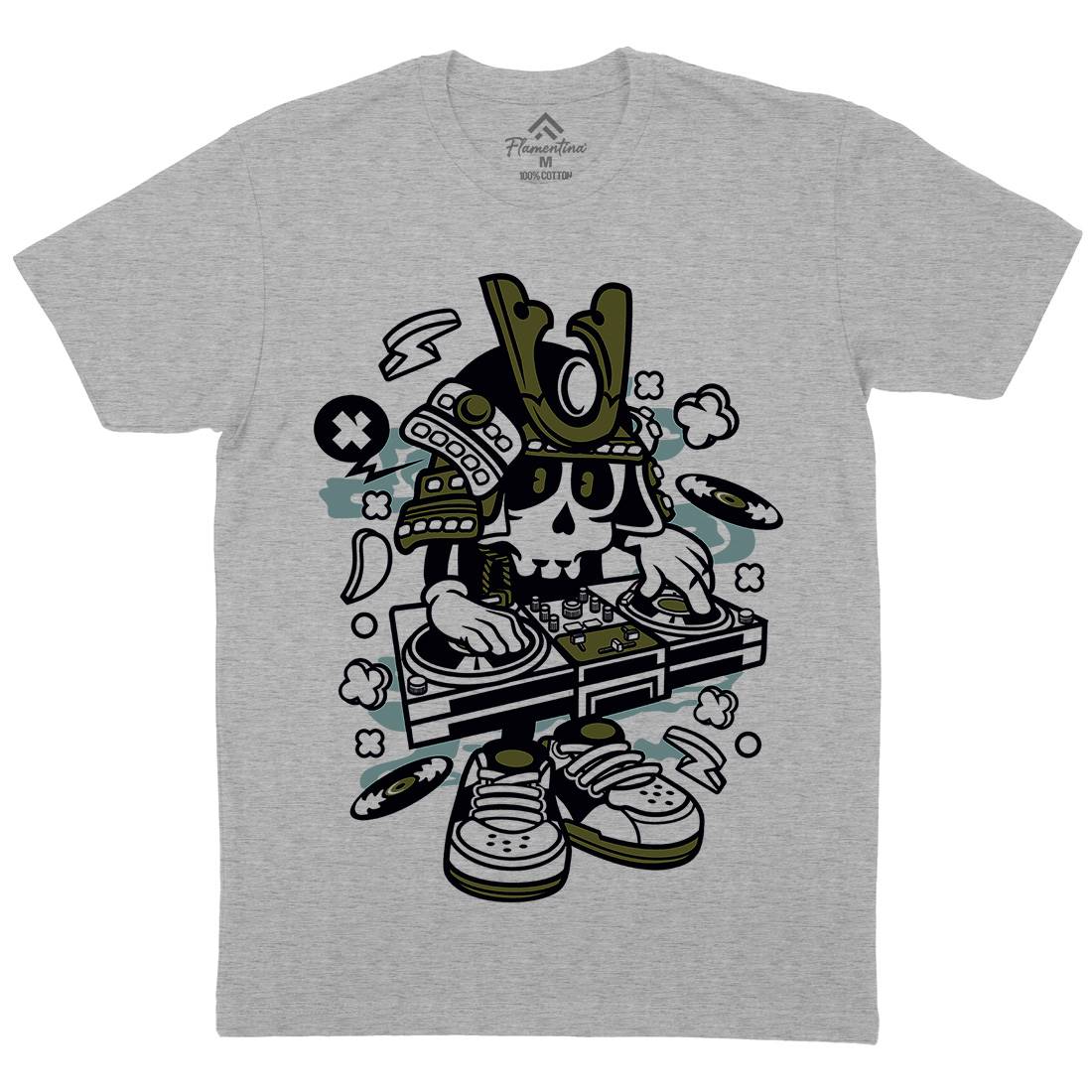 Samurai Dj Mens Organic Crew Neck T-Shirt Music C216