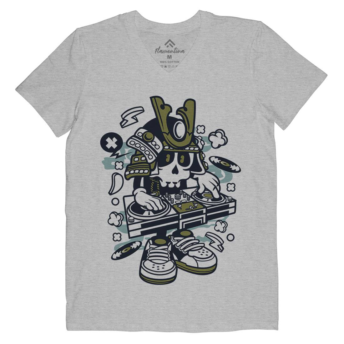 Samurai Dj Mens Organic V-Neck T-Shirt Music C216