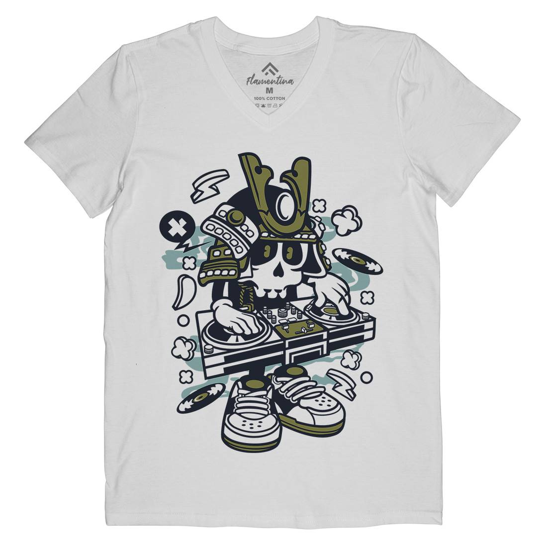 Samurai Dj Mens V-Neck T-Shirt Music C216