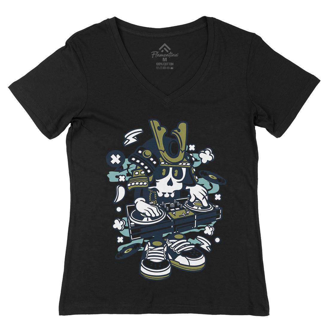 Samurai Dj Womens Organic V-Neck T-Shirt Music C216