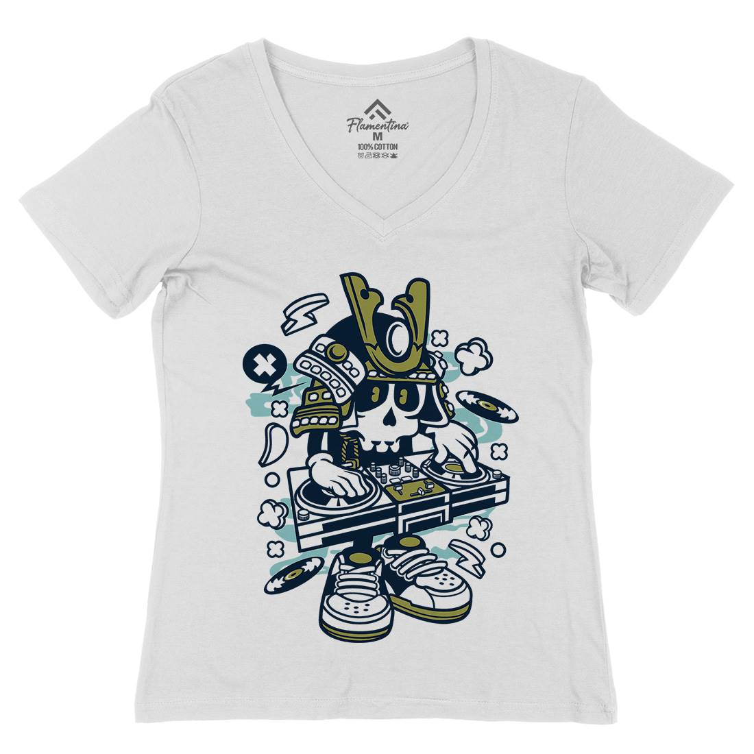 Samurai Dj Womens Organic V-Neck T-Shirt Music C216