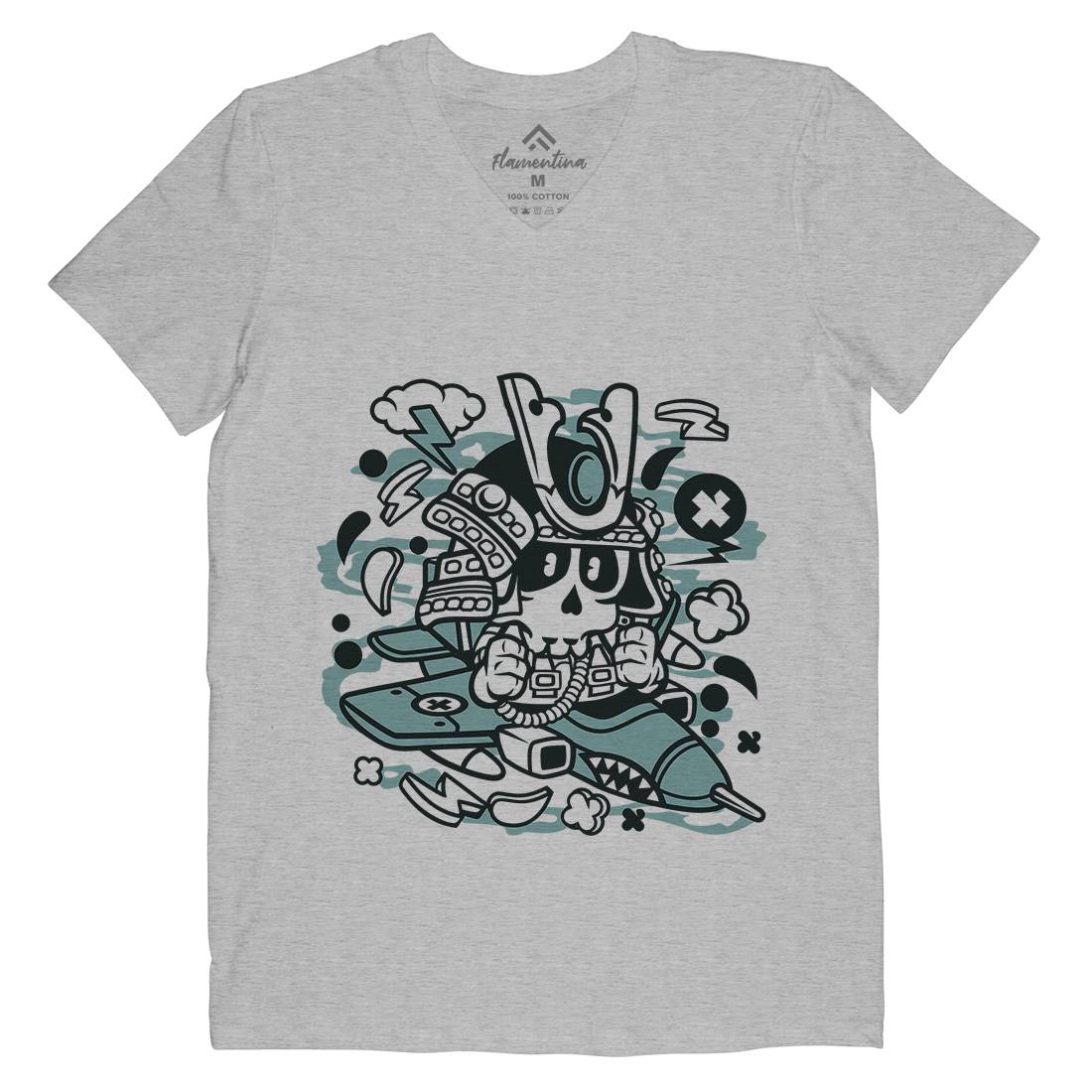 Samurai Pilot Mens V-Neck T-Shirt Asian C217