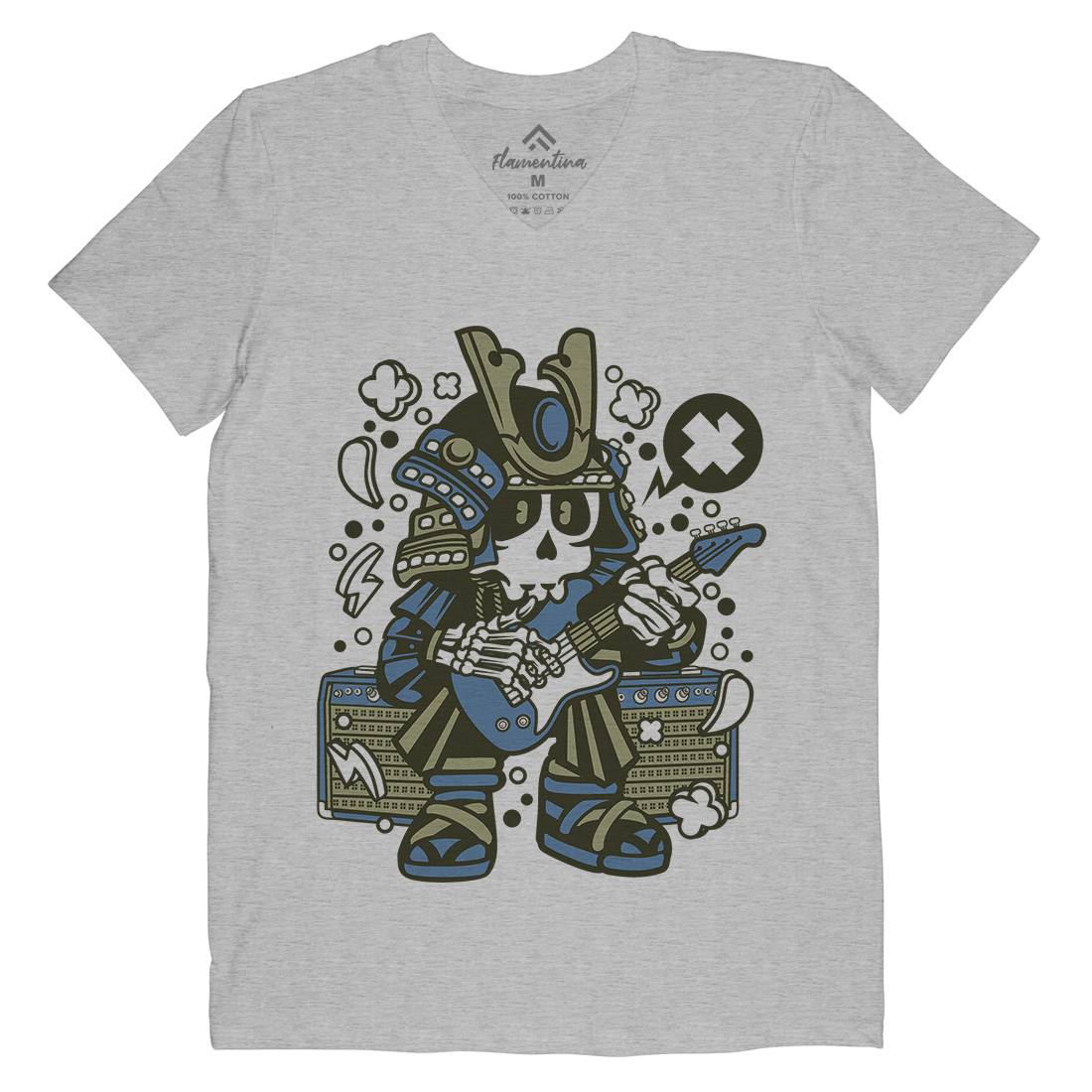 Samurai Rock Star Mens Organic V-Neck T-Shirt Music C218
